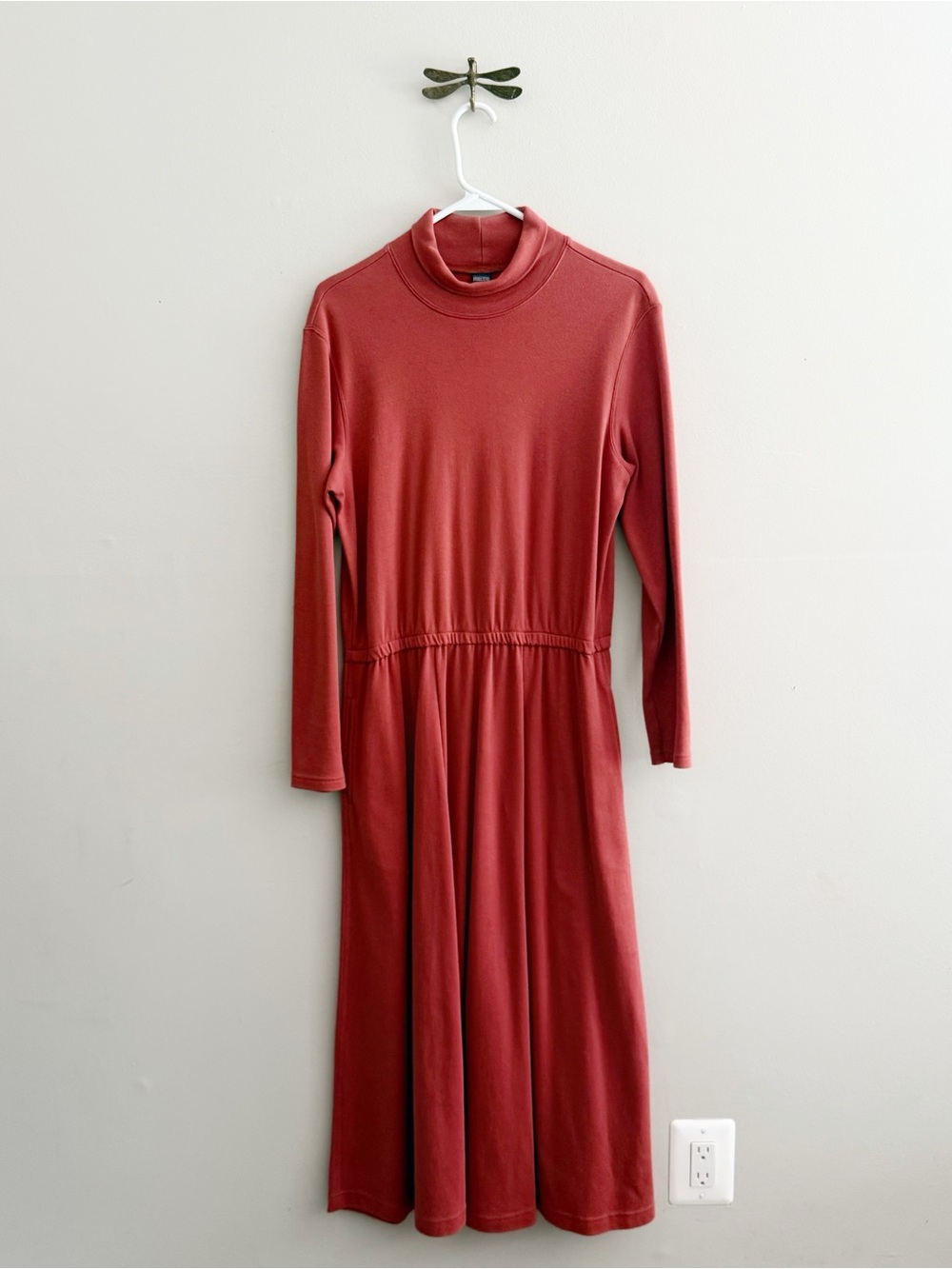 Lands End Vintage Cotton Mock-neck Rust Red Maxi Dress